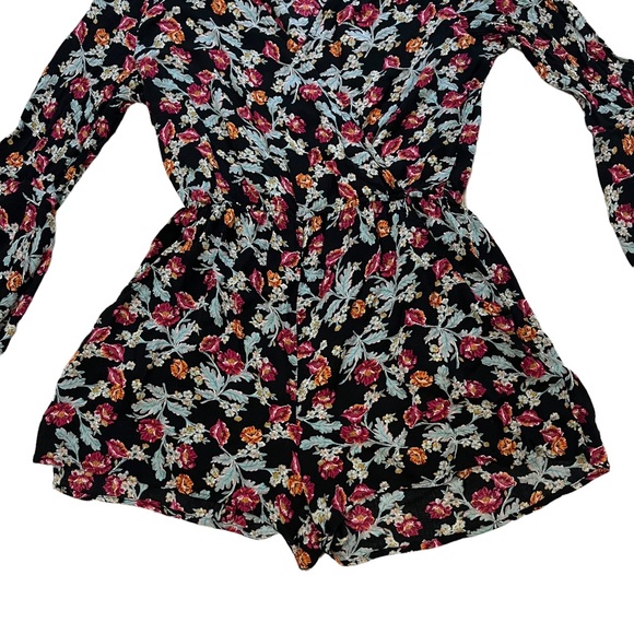 Xhilaration Button-Front Long Sleeve BohoRomper, Black Berry - Picture 9 of 11